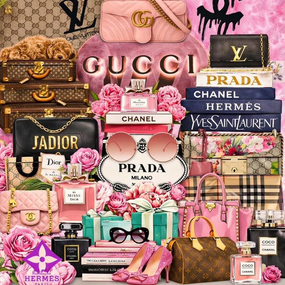 Luxury Fashion Collage Art Print | Custom 8x10 Pink Designer Wall Art